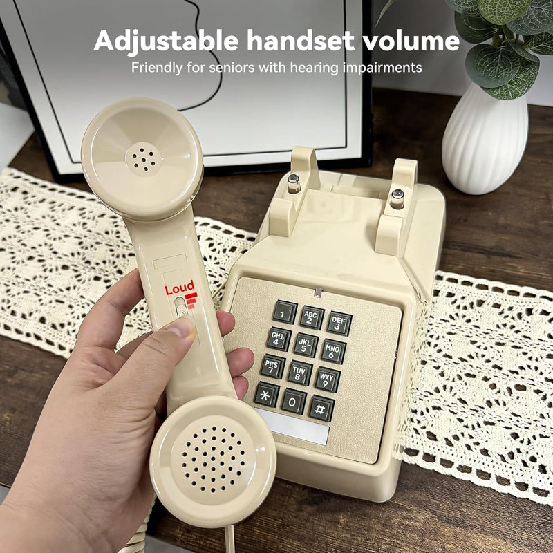 Sangyn Classic Vintage Cord Phones for Landline Old Telephone with Mechanical Ringer Volume Control Retro Analog Desk Phone for Home House School, Beige - Image 4